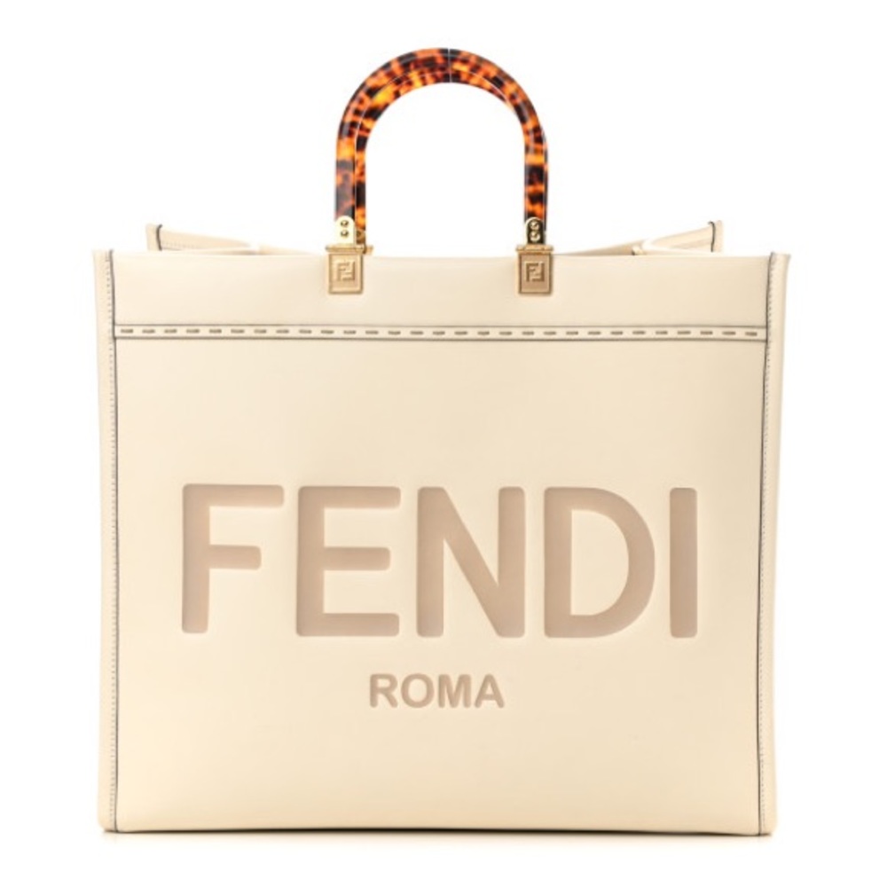 Logo Embossed Large Fendi Sunshine Shopper Tote White